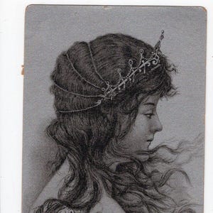 Ancienne carte postale glamour Art nouveau pour femme - oeuvres d'art, argenterie, jeune fille coiffée, portrait, portrait, profil, camée, jeune fille, fille