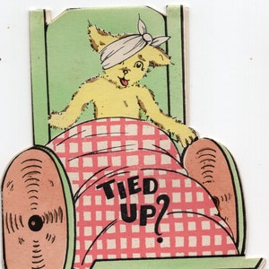 carte Get Well Soon vintage, nounours anthropomorphe pour chien, tête bandée, chaise de lit, infirmière, hôpital, soignant, médecin, se sentant mal malade, douce