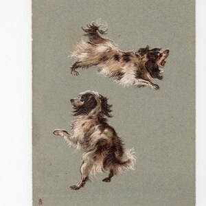 Carte postale de Noël pour chiens miniatures anciens, épagneuls jouets anglais, carte de vœux pour chiens en relief, fête, vacances d’hiver, portrait d’animal de compagnie vintage