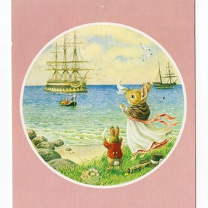 Vintage Rassen hilft Kaninchen, Postkarte, Haus vom Meer, auf Reisen gehen, amerikanische Kunstillustration, niedliches Fräulein Sie Geschenk