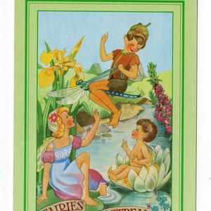 Cartolina d'arte vintage Fate del Stream, arte pixie M Sherborne, illustrazione per bambini, fata dei fiori ragazzo ragazza, arredamento della scuola materna, bambini acquatici