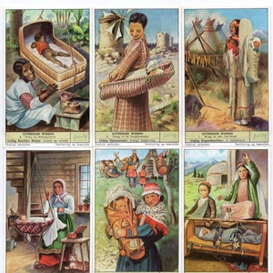 Bébé vintage antique portant des photos, écharpe, portage de bébé, cartes commerciales, femmes de la communauté autochtone, mère et bébé, nouvelle maman, histoire sociale