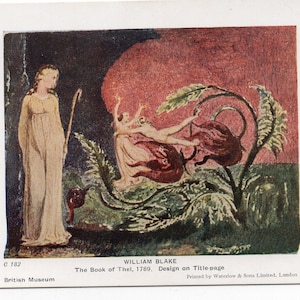 Cartão postal de arte vintage de William Blake - O Livro de Thel, Museu Britânico, poeta inglês, pintor, artista, pintura, movimento romântico, imagem