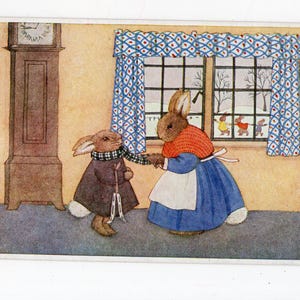 Vintage Kaninchen Kunstpostkarte - Margaret Tempest Illustration, The Careful Mother, Muttertag, süße Zwergtiere