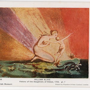 Cartão postal vintage de William Blake - Filhas de Albion, Museu Britânico, poeta, pintor, artista inglês, movimento romântico, mãe e filho