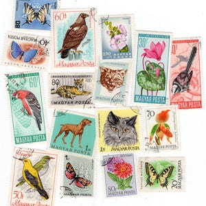 Lote de sellos postales antiguos: lote variado, pájaros, animales, gatos, perros, mariposas, flores, plantas, colorido, lindo, coleccionismo, artesanía