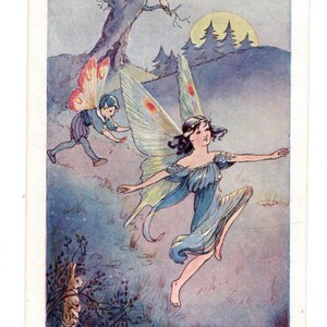 Antique Hilda T Miller Postcard, Fairy Art, Butterfly Wings, Male Pixie, Romantic Illustration