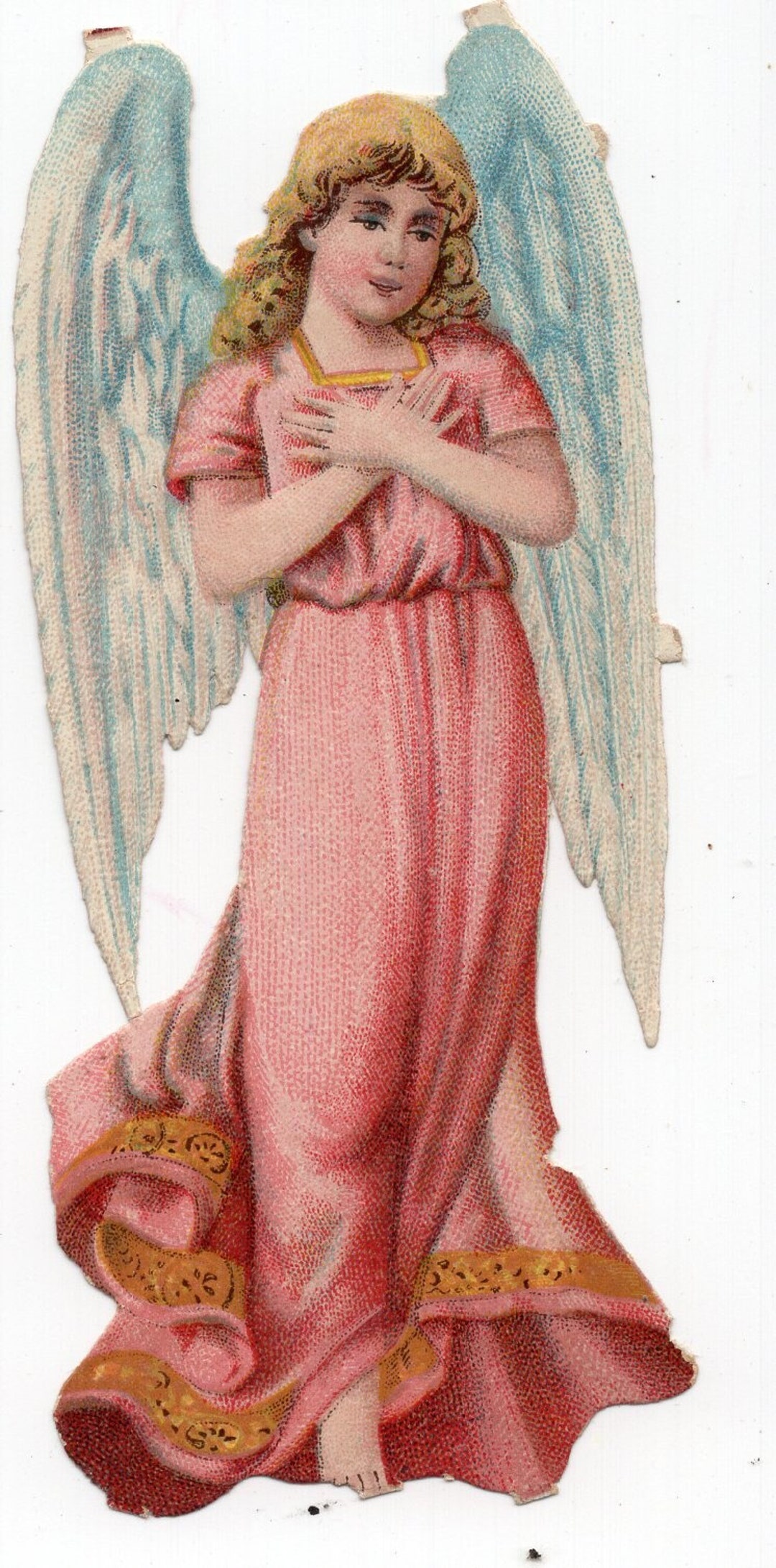 Beautiful Victorian Pink Angel Paper Scrap, Angel Feather Wings, Prayer ...
