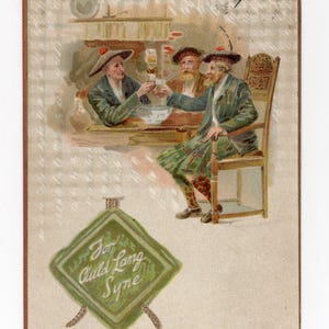 Carte postale ancienne de voeux du Nouvel An - Auld Lang Syne, petit verre, Hogmanay, Écossais, Écossais, bonne chance, Tam O'Shanters, whisky écossais