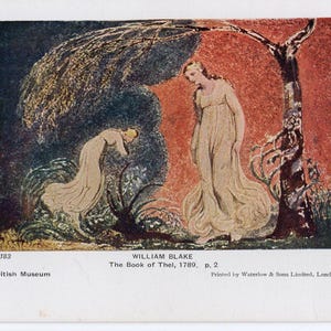 Cartão postal de arte vintage de William Blake - O Livro de Thel, Museu Britânico, poeta inglês, pintor, artista, pintura, movimento romântico, imagem