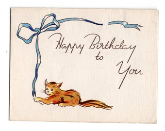 Tarjeta desplegable vintage para el segundo cumpleaños: lindos gatos y gatitos
