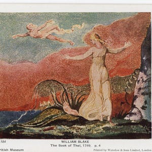 Cartão postal de arte vintage de William Blake - O Livro de Thel, Museu Britânico, poeta inglês, pintor, artista, pintura, movimento romântico, imagem