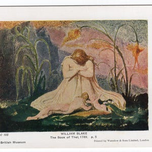 Postal artística vintage de William Blake: El libro de Thel, Museo Británico, poeta inglés, pintor, artista, pintura, movimiento romántico, imagen