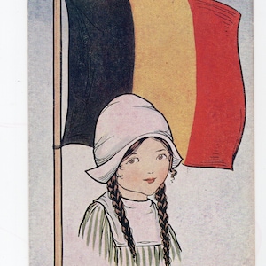 Carte postale d’art antique HGC Marsh Lambert, petite fille, drapeau belge, patriotique, Première Guerre mondiale, jolie fille, nationale, Belgique, temps de guerre