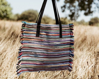 Woven shoulder bag | Striped bag | Summer bag | Tote | Beach bag | Portuguese handicrafts
