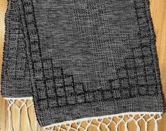 Black and gray table runner | Handmade woven table runner | Home decor | Kitchen decor