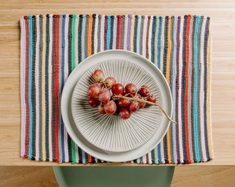 Colorful Cotton Placemats Set of 4, Handmade Woven Boho Placemats, Farmhouse Table Decor, Made in Portugal