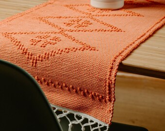 Handmade woven table runner | Orange table runner | Home decor | Kitchen decor |