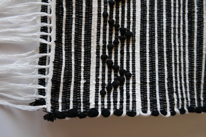 Black and white table runner Handmade woven table runner Etsy