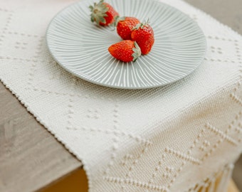 White table runner | Handmade woven table runner | Home decor | Kitchen decor