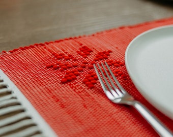 Set of 8 red placemats | Handmade woven placemats | Home decor | Kitchen decor