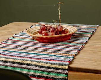 Multicolor table runner | handmade | handicraft | ribbed woven table runner | boho style | striped table runner