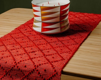 Red table runner | Handmade woven table runner | Home decor | Kitchen decor