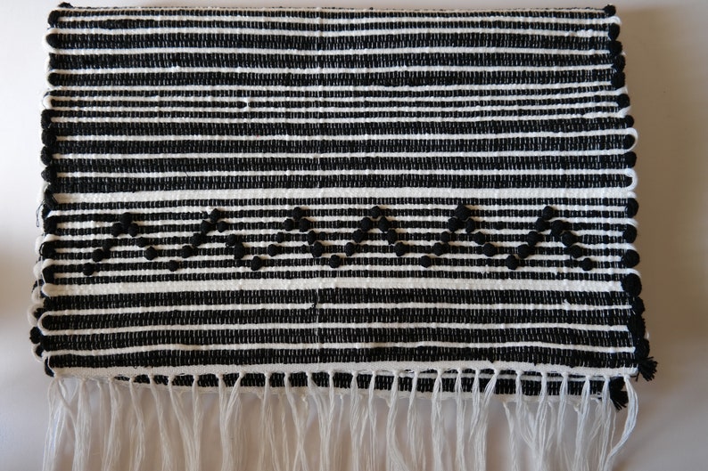 Black and white table runner Handmade woven table runner Etsy