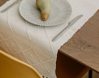 White table runner | Handmade woven table runner | Home decor | Kitchen decor
