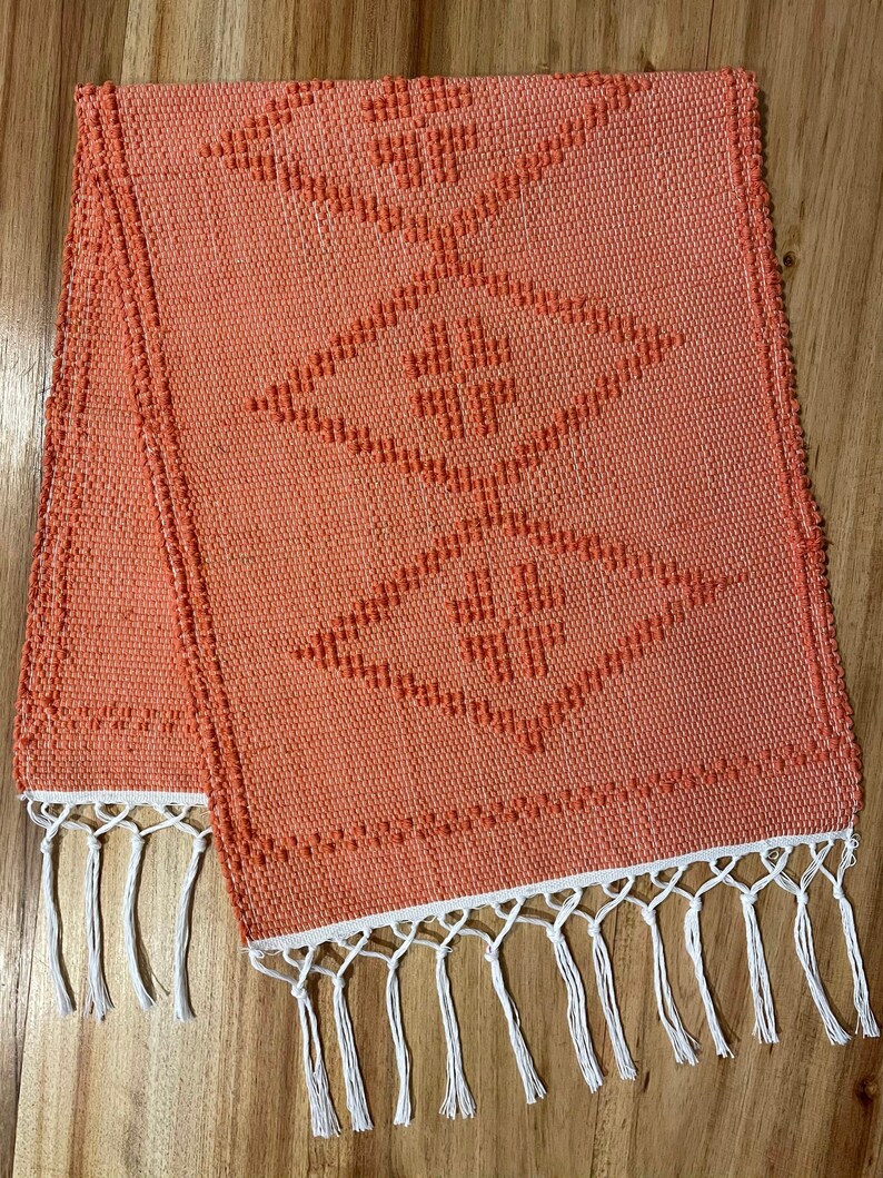 Handmade woven table runner Orange table runner Home decor Kitchen decor image 1