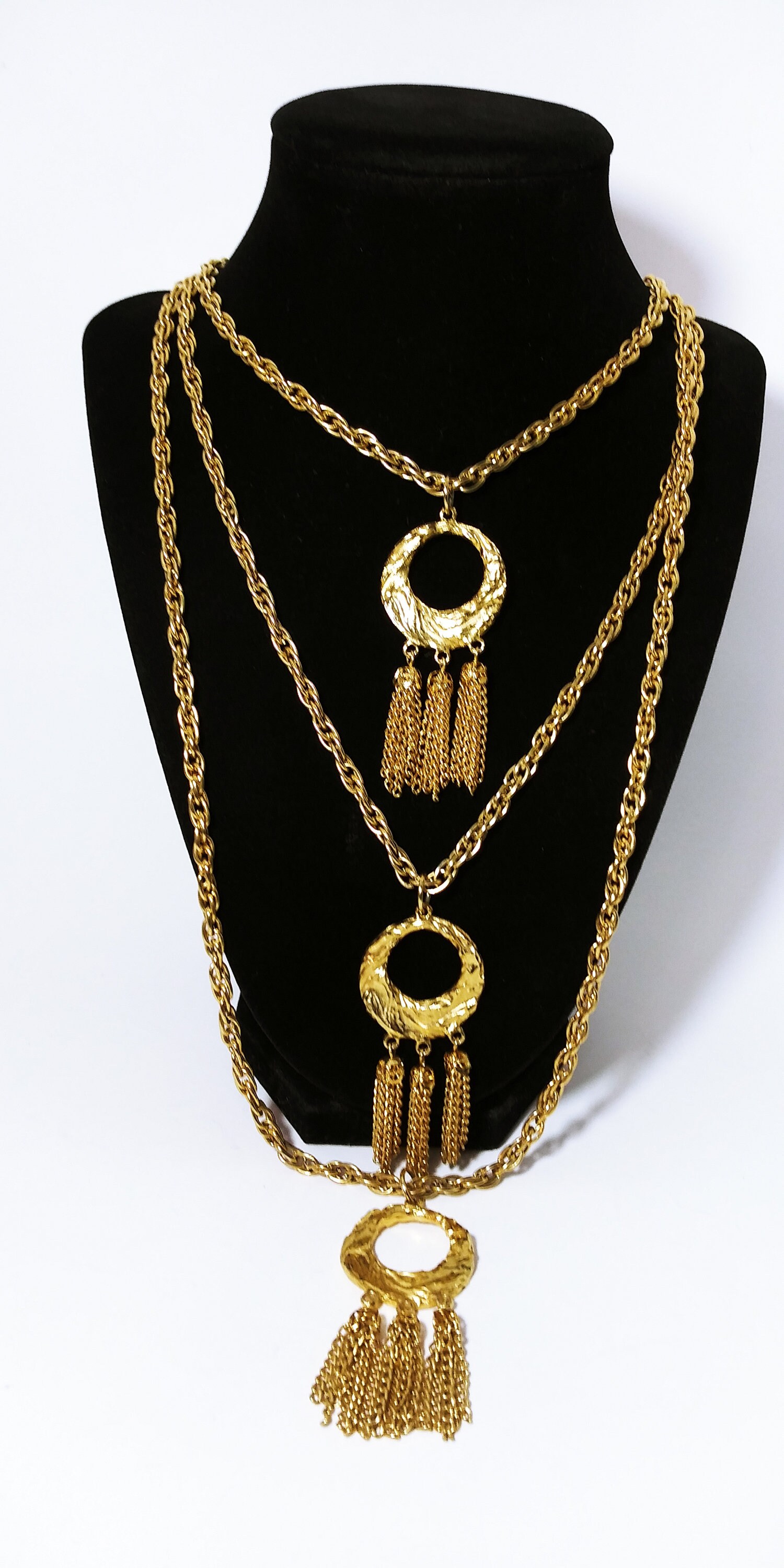 70s tassel necklace big pendant necklace 70s gold chain Etsy