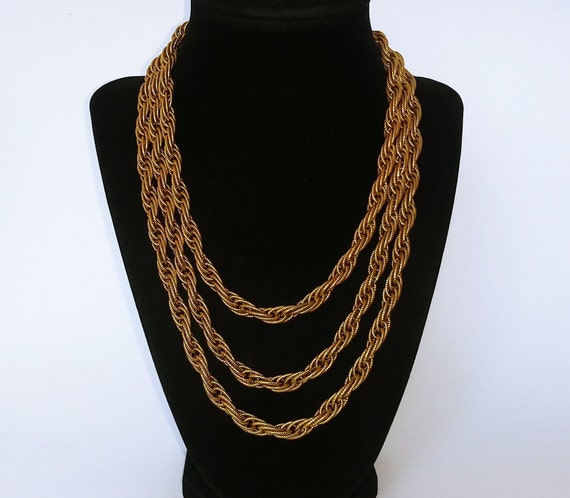 Monet gold necklace, flapper chain necklace, thic… - image 1