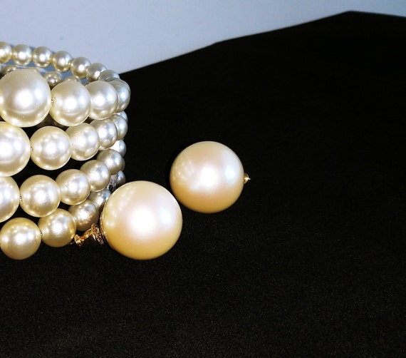 Huge pearl studs, monet pearl earrings, huge pear… - image 1