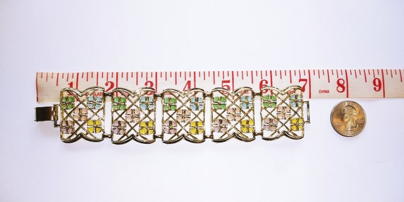 Vintage wide bracelet, wide panel bracelet, flowe… - image 3