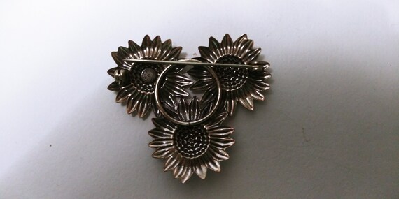 Sunflower brooch pin, Beau Sterling pin, sterling… - image 3