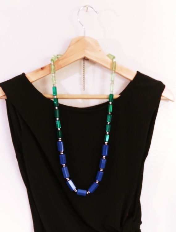 Big bead necklace, long necklace, long hexagonal … - image 2