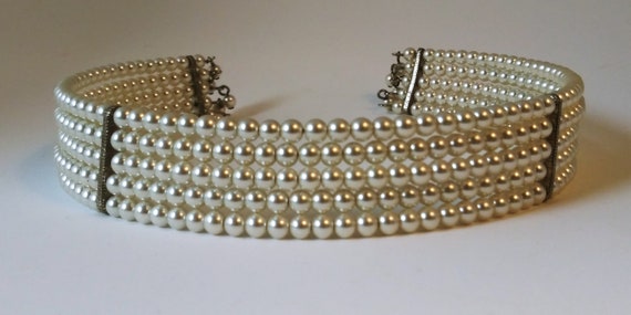 Wide pearl choker, 5 row pearl choker, faux pearl… - image 4