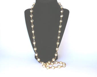 MOP bead necklace, MOP gold necklace, caged bead necklace, long MOP necklace, mother of pearl bead #1024