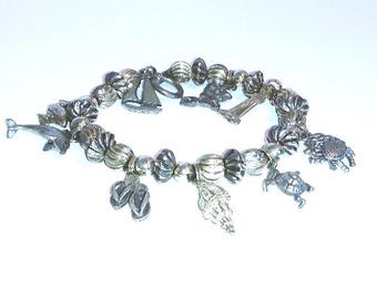 Sterling Silver Seaside Charm Bracelet: Beach Theme Jewelry #1316