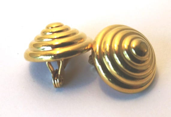 Monet clip earrings, Vintage Monet clips, Monet Gold button, Monet cone earrings, Monet round earrings #609