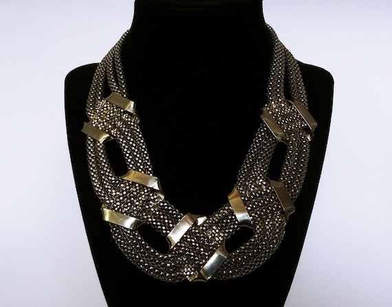 Silver mesh necklace, silver mesh collar, woven m… - image 1