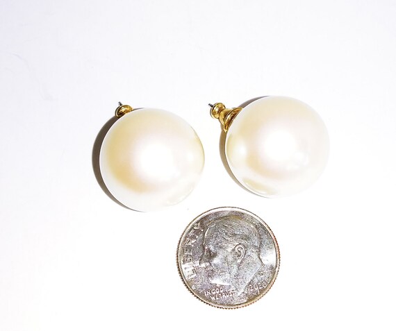 Huge pearl studs, monet pearl earrings, huge pear… - image 2