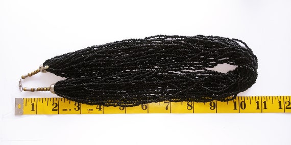 Black torsade, black bead necklace, 26 strand nec… - image 2