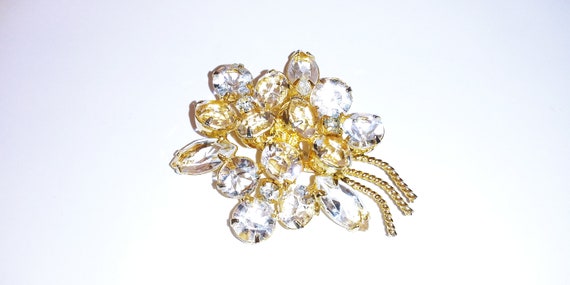 Vintage crystal brooch, gold rhinestone pin, vint… - image 4