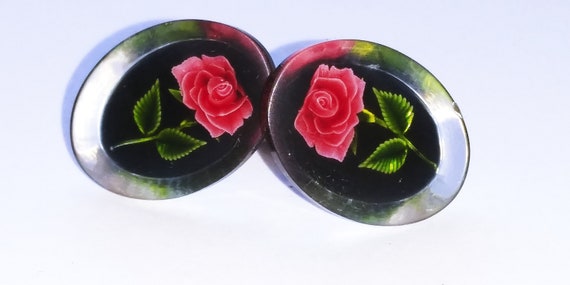 Reverse carved lucite, rose screw clips, rose cli… - image 2