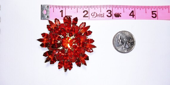 Orange rhinestone pin, rhinestone brooch pin, flo… - image 3