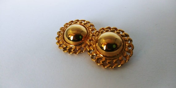 Avon gold earrings, Avon gold clips, round gold c… - image 2
