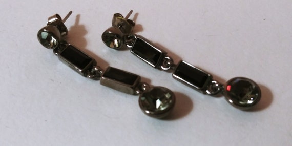 Givenchy Rhinestone Dangle Earrings: Black & Gray… - image 3