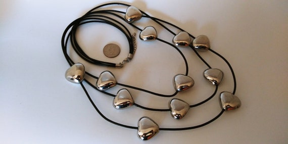 Boho big heart necklace, Puffy heart necklace, le… - image 2