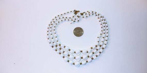 Milk glass necklace, 3 strand necklace, white gla… - image 3